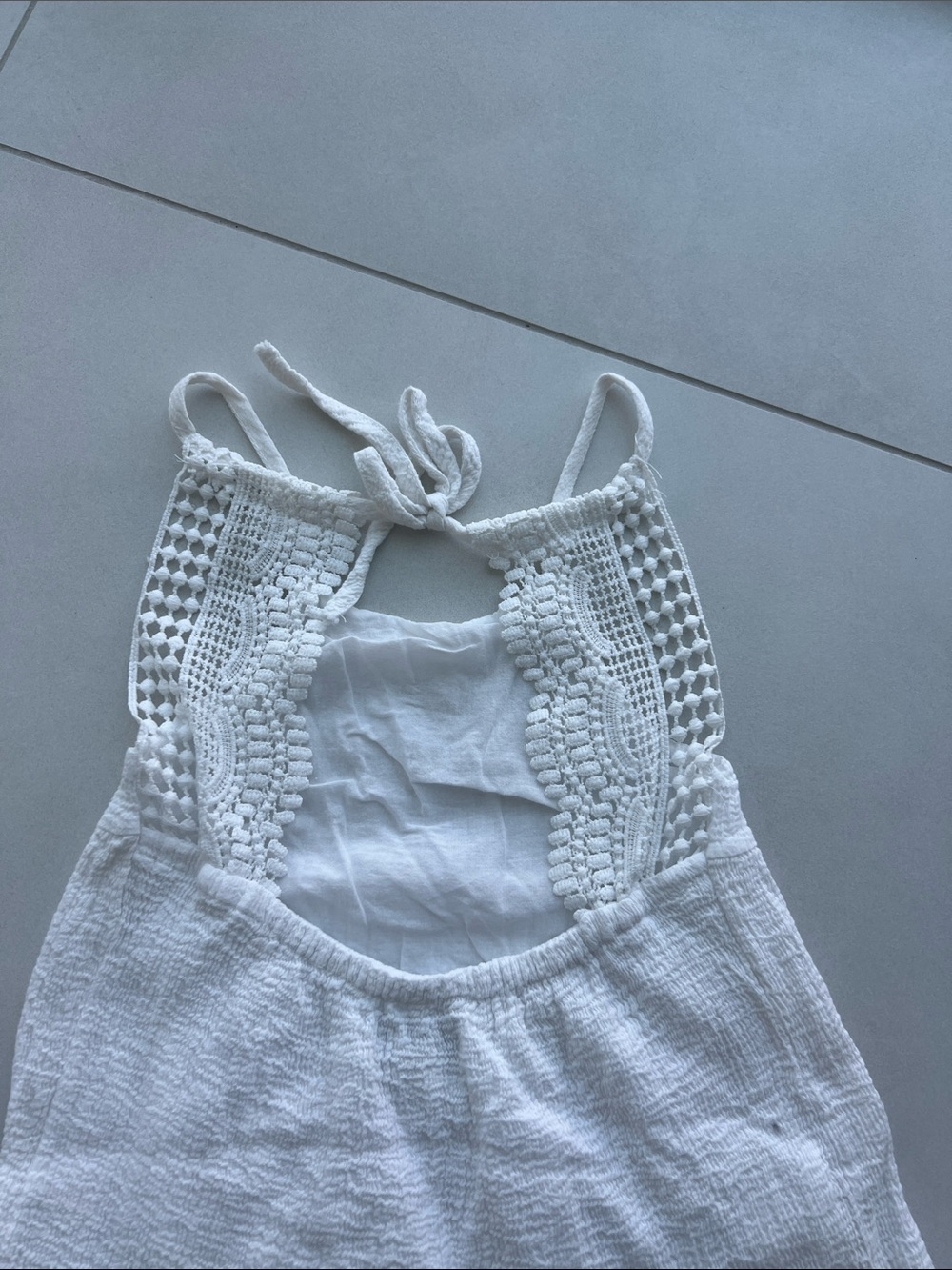 Girls White Ruffle Summer Dress with Crochet Straps - Picture 2 of 3